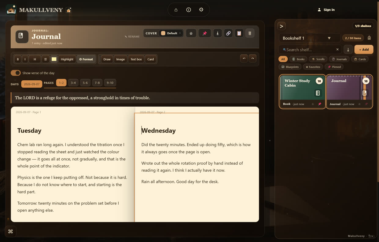A journal spread with its own warmer paper