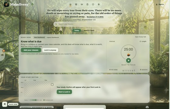 The Makullveny dashboard in the Garden of Eden theme