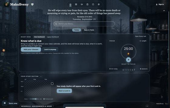 The Makullveny dashboard in the Rainy Cafe theme