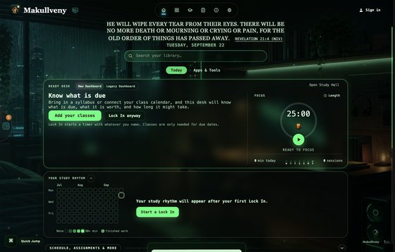 The Makullveny dashboard in the Neon Terminal theme