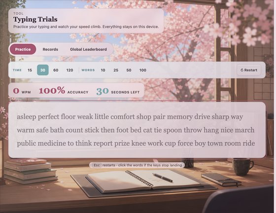 Typing Trials in the Cherry Blossom theme