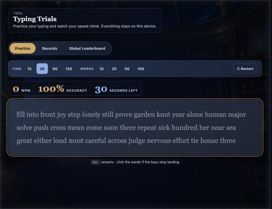 Typing Trials in the Moonlit Observatory theme