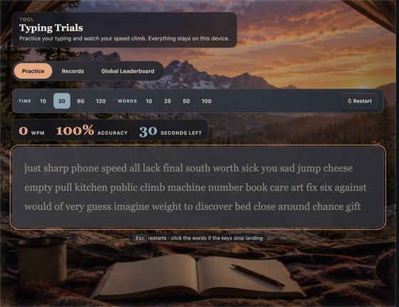 Typing Trials in the On The Rock theme