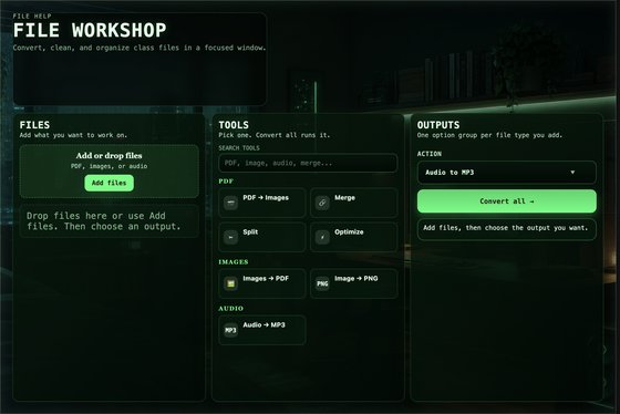 File Workshop in the Neon Terminal theme