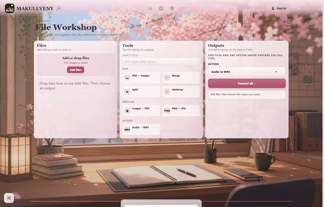 File Workshop in the Cherry Blossom theme