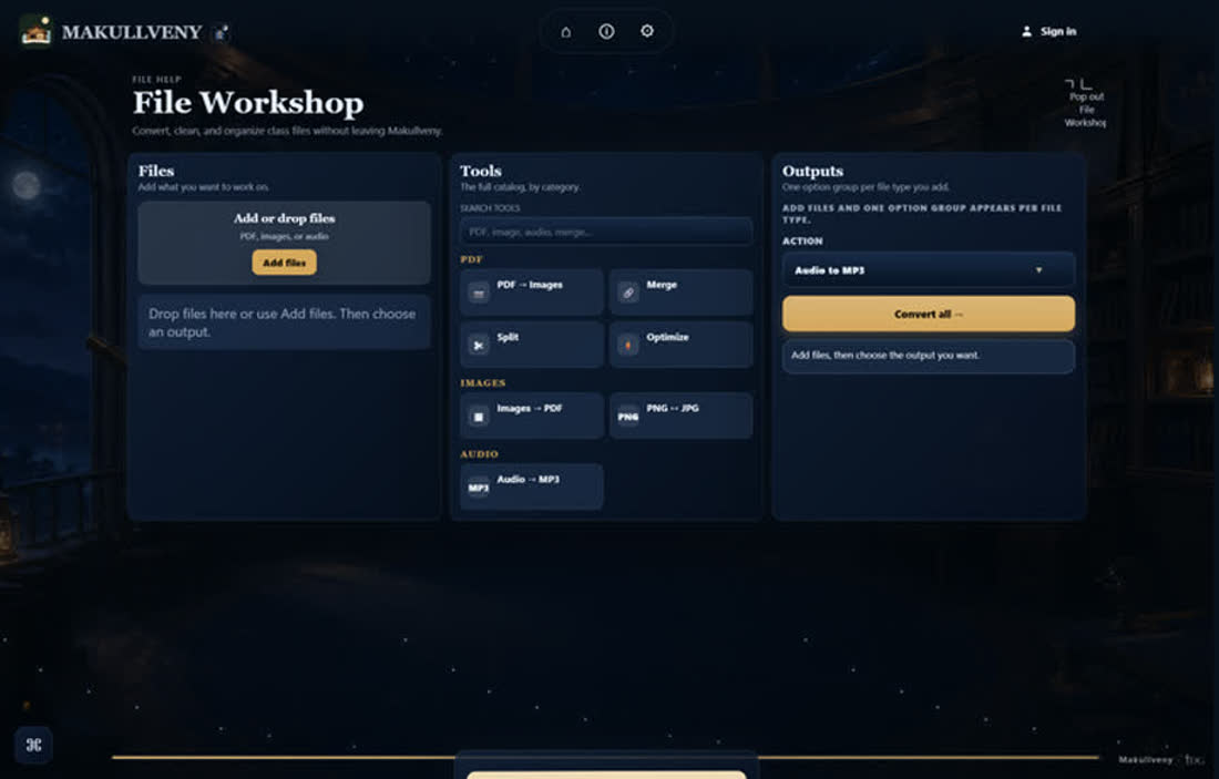 File Workshop in the Moonlit Observatory theme