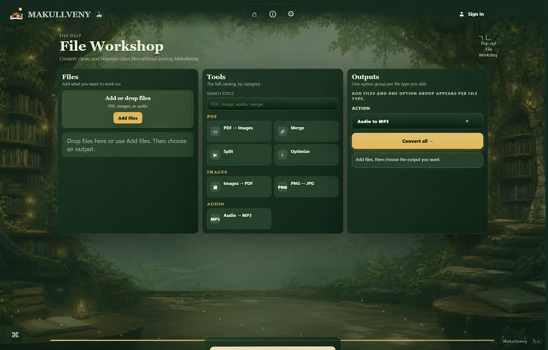 File Workshop in the Woodland Library theme