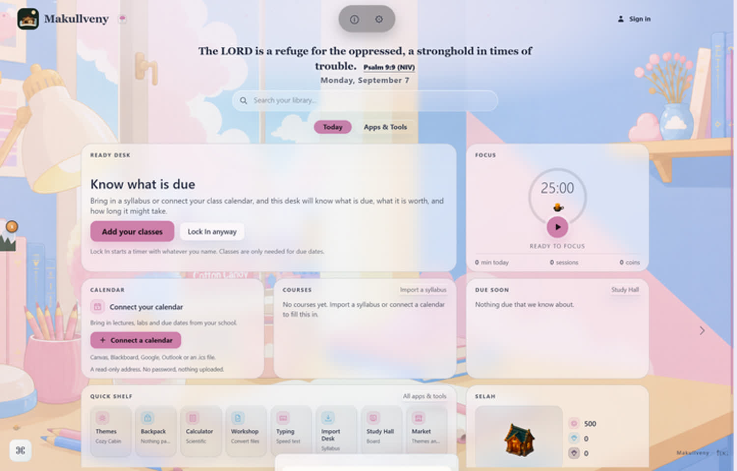 The Makullveny dashboard in the Cotton Candy illustrated theme