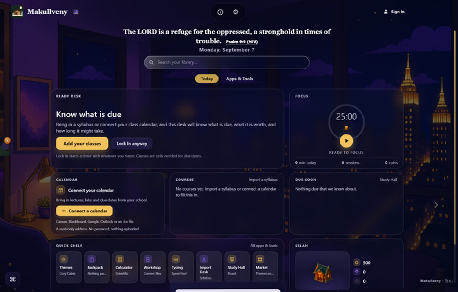 The Makullveny dashboard in the Skyline Loft illustrated theme
